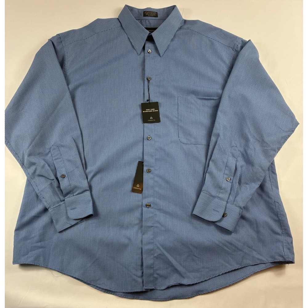 Claiborne Dress Shirt Mens 17.5 34-35 Blue Micro Check NWT Easy Care Microfiber